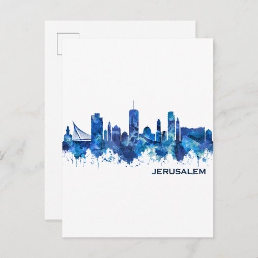 Jerusalem Israel Skyline Blue Uitnodiging Briefkaart (Voorkant / Achterkant)
