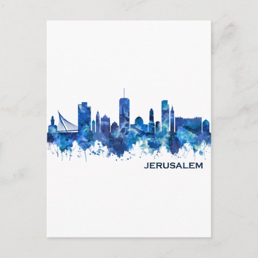 Jerusalem Israel Skyline Blue Uitnodiging Briefkaart (Voorkant)
