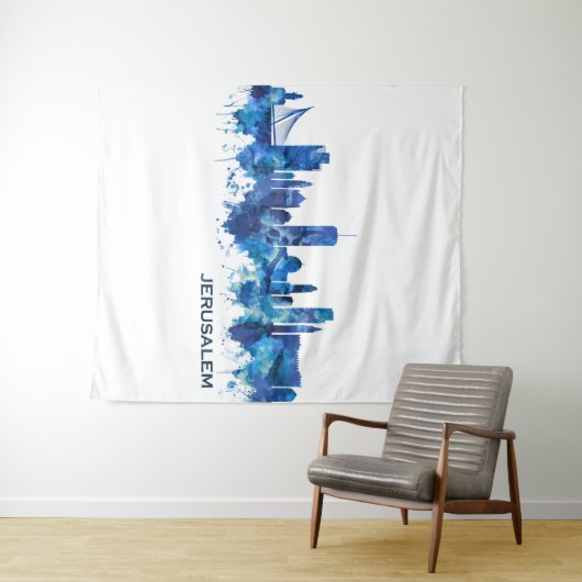 Jerusalem Israel Skyline Blue Wandkleed (In Situ (horizontaal))