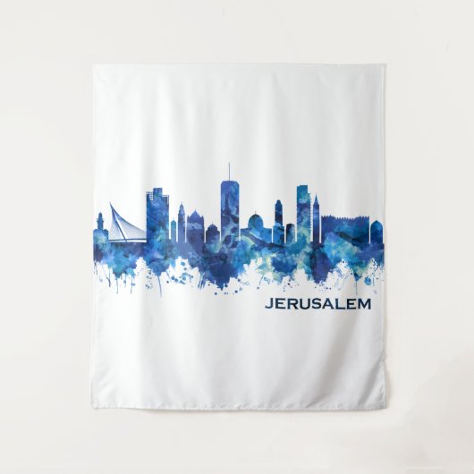 Jerusalem Israel Skyline Blue Wandkleed (Voorkant)