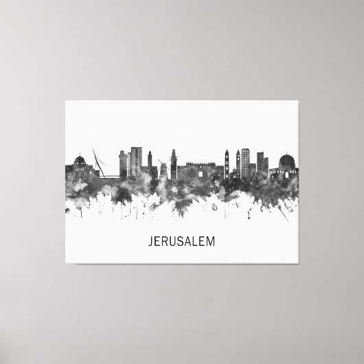 Jerusalem Israel Skyline BW Canvas Afdruk (Voorkant)
