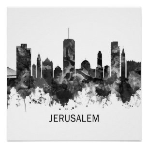 Jerusalem Israel Skyline BW Perfect Poster