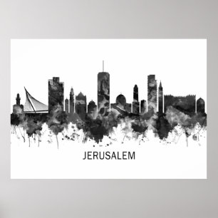 Jerusalem Israel Skyline BW Poster