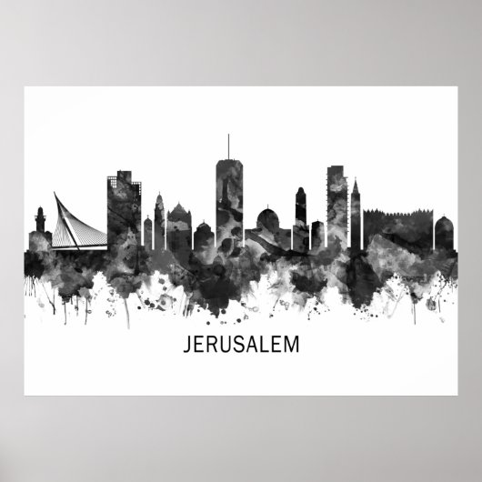 Jerusalem Israel Skyline BW Poster (Voorkant)