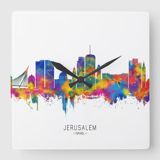Jerusalem Israel Skyline Vierkante Klok (Voorkant)