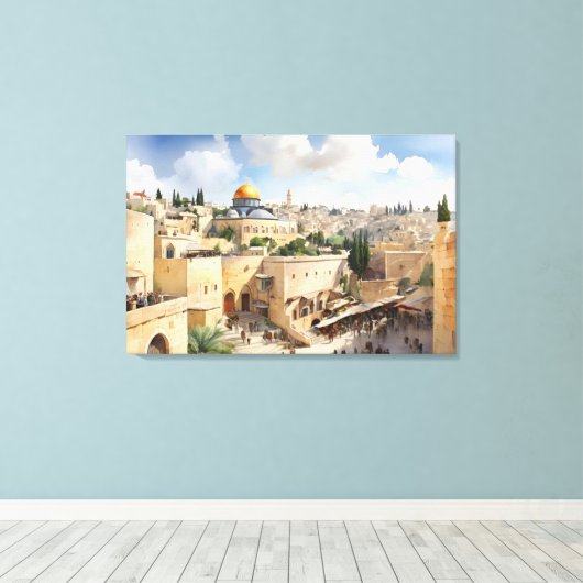 Jerusalem Israel waterverf art Canvas Afdruk (Insitu (Houten vloer))