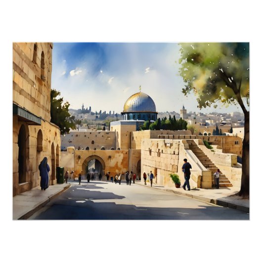 Jerusalem Israel waterverf art Foto Afdruk (Voorkant)