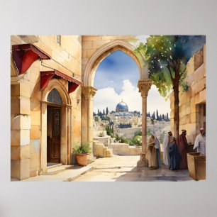 Jerusalem Israel waterverf art Poster
