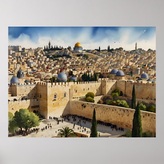 Jerusalem Israel waterverf art Poster (Voorkant)