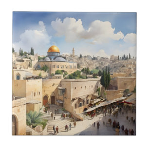 Jerusalem Israel waterverf art Tegeltje