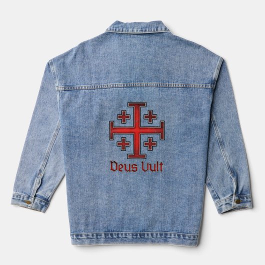 Jerusalem Knight Templar Crusader Cross Deus Vult Denim Jacket (Achterkant)