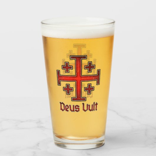 Jerusalem Knight Templar Crusader Cross Deus Vult Glas (Voorkant gevuld)