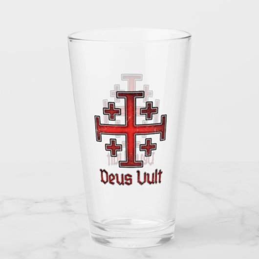 Jerusalem Knight Templar Crusader Cross Deus Vult Glas (Voorkant)