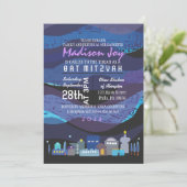 Jerusalem Musical Sky Bar Bat Mitzvah Uitnodiging (Staand voorkant)