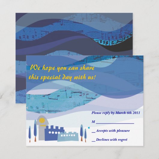 Jerusalem Musical Sky Bar Bat Mitzvah Uitnodiging (Voorkant / Achterkant)