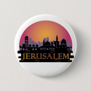 Jerusalem Old City Skyline - Israel Travel Ronde Button 5,7 Cm
