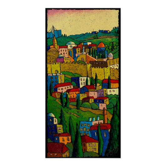 Jerusalem op Dawn, Jonathan Kis-Lev Printed Canvas Poster (Voorkant)