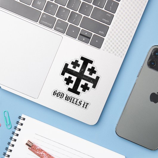 Jerusalem Ridder Tempeliers Kruis Deus Vult Sticker (Laptop met iPhone)