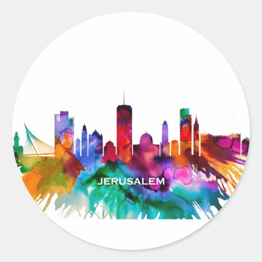 Jerusalem Skyline Ronde Sticker (Voorkant)