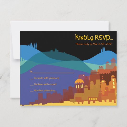 JERUSALEM STAD GOLD Bar Bat Mitzvah Reply Card RSVP Kaartje (Voorkant)