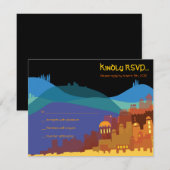JERUSALEM STAD GOLD Bar Bat Mitzvah Reply Card RSVP Kaartje (Voorkant / Achterkant)