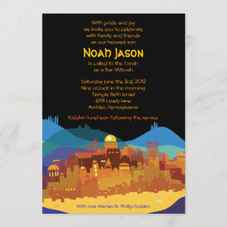 JERUSALEM STAD GOLD Bar Bat Mitzvah Uitnodiging