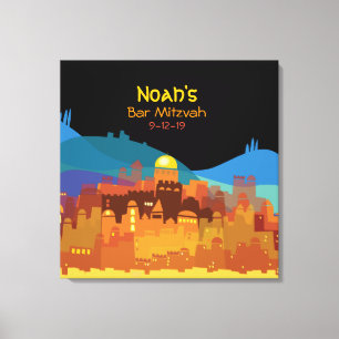 JERUSALEM STAD GOLD Bat Mitzvah Sign-In Board Canvas Afdruk