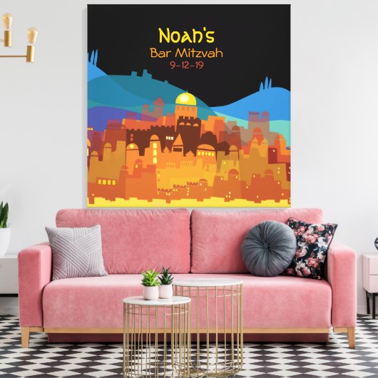 JERUSALEM STAD GOLD Bat Mitzvah Sign-In Board Canvas Afdruk (Insitu (Woonkamer))