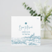 Jerusalem Wall DIY-kleuren, Blauwgroen Bar Mitzvah Kaart (Staand voorkant)