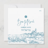 Jerusalem Wall DIY-kleuren, Blauwgroen Bar Mitzvah Kaart (Voorkant)