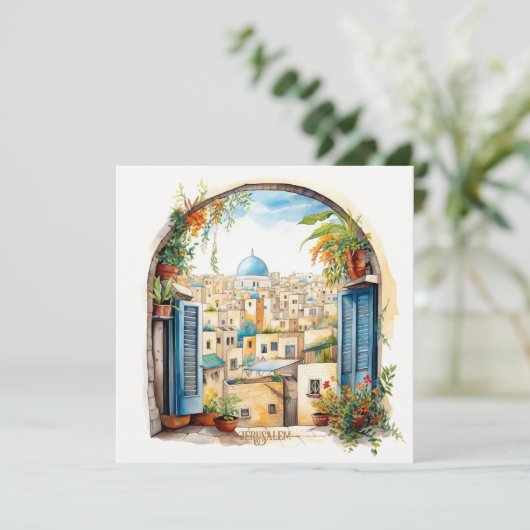 Jerusalem Window Uitzicht Illustratie Vakantie Kaa Feestdagenkaart (Staand voorkant)