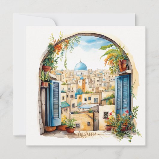 Jerusalem Window Uitzicht Illustratie Vakantie Kaa Feestdagenkaart (Voorkant)