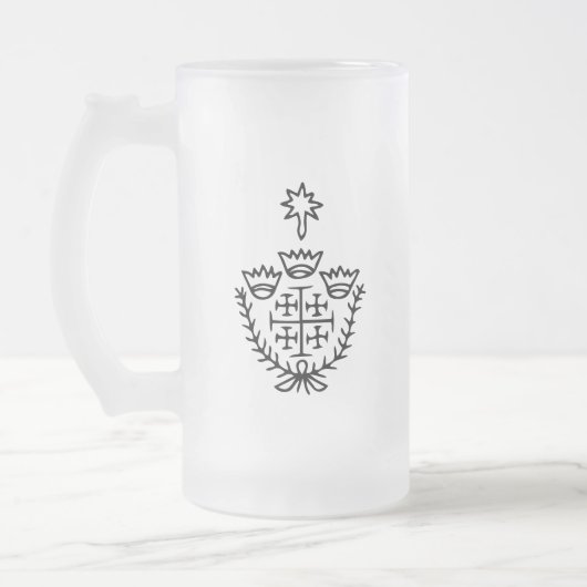Jerusalemkruis historisch pelgrimstattoo-stempel matglas bierpul (Links)