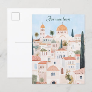 Jeruzalem Gouache Schilderillustratie Reizen Briefkaart