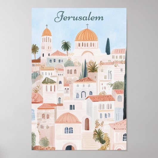 Jeruzalem Gouache Schilderillustratie Reizen Poster (Voorkant)
