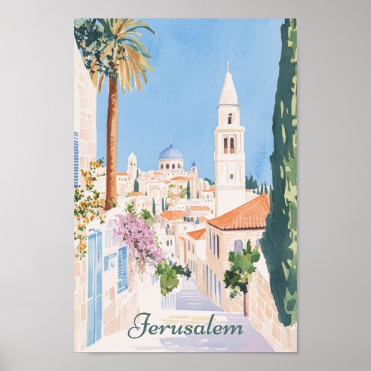 Jeruzalem Gouache Schilderillustratie Reizen Poster (Voorkant)