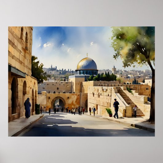 Jeruzalem Israël aquarel kunst Poster (Voorkant)
