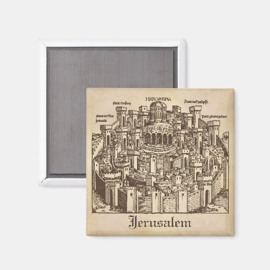 Jeruzalem, middeleeuws houtsnede magneet (Voorkant / Achterkant)