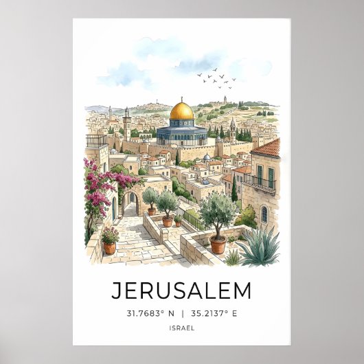 Jeruzalem Reisposter, Vergulde Koepel, Steen Poster (Voorkant)