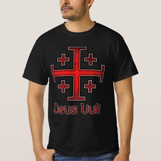 Jeruzalem Ridder Tempeliers Kruis Christelijk T-shirt (Voorkant)