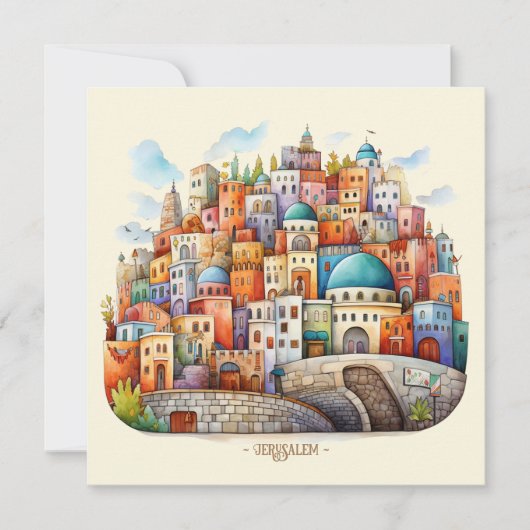 Jeruzalem stadsgezicht illustratie feestdagenkaart (Voorkant)