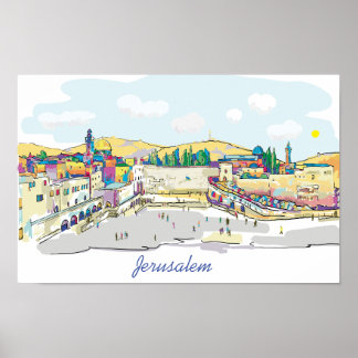 Jeruzalem Waterverf Art Israel Westerne muur Poster