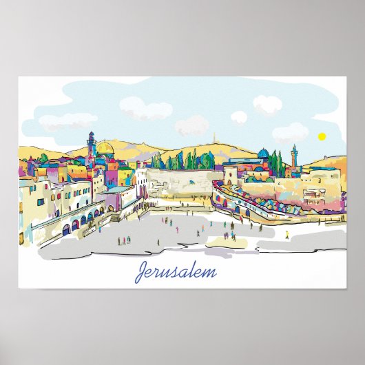 Jeruzalem Waterverf Art Israel Westerne muur Poster (Voorkant)