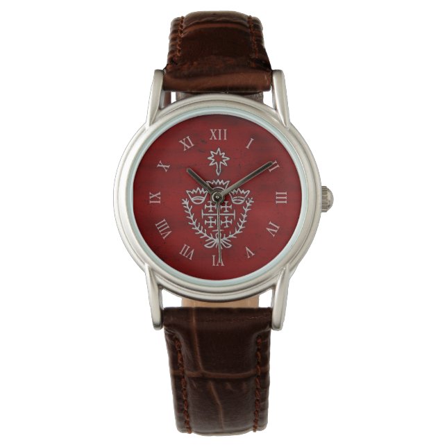 Jeruzalemkruis pelgrimstattoo stempel rood horloge (Voorkant)