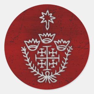 Jeruzalemkruis pelgrimstattoo stempel rood ronde sticker