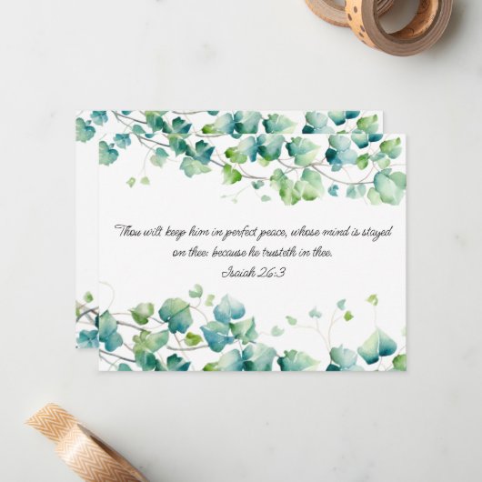 Jesaja 26:3 Engels Birmees Ivy White Note Kaart Notitiekaartje (Voorkant / Achterkant in situ)