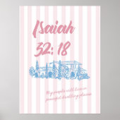 Jesaja 32:18 Bijbelvers Vreedzame woning Roze Poster (Voorkant)