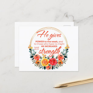 Jesaja 40:29 Hij geeft kracht aan de Rode Bloemen  Briefkaart