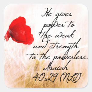 Jesaja 40:29 NLT Bijbelvers Vierkante Sticker