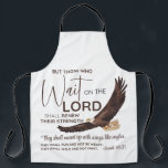 Jesaja 40:31 Zij die wachten op de Schrift van de Schort<br><div class="desc">Maar zij die op de Here wachten, zullen hun kracht vernieuwen; zij zullen opklimmen met vleugels als arenden, zij zullen rennen en niet vermoeid zijn, zij zullen wandelen en niet flauw vallen (Jesaja 40:31) Inspirerend Bijbelvers Waterverf Adelaarsvogelontwerp. Dit mooie vers belooft ons dat degenen die op de Heer wachten, echt...</div>